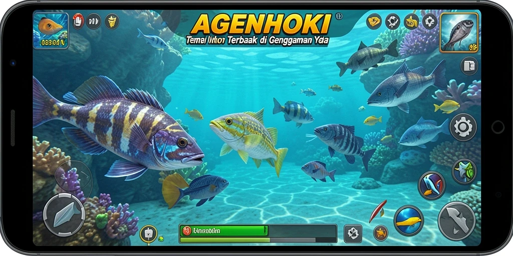 Tampilan gameplay AGENHOKI dengan aksi tembak ikan yang seru.