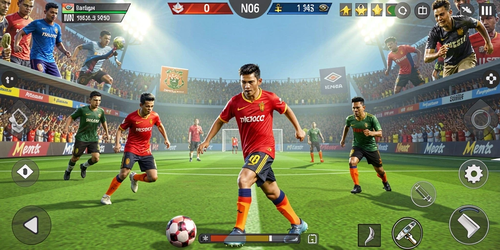 Tangkapan layar permainan N06 menampilkan aksi olahraga yang mendebarkan.